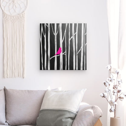 Tableau oiseau rose moderne déco noir et blanc