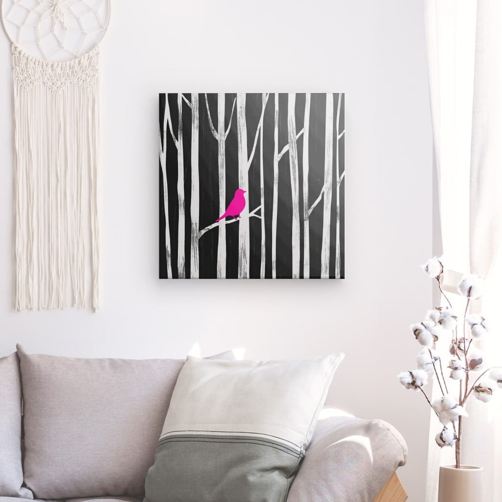 Poster Affiche oiseau rose moderne déco noir et blanc