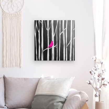 Poster Affiche oiseau rose moderne déco noir et blanc