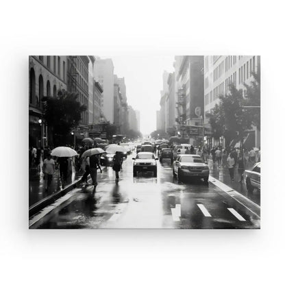 Tableau Urbain Scene de Rue New-York Pluie Noir et Blanc