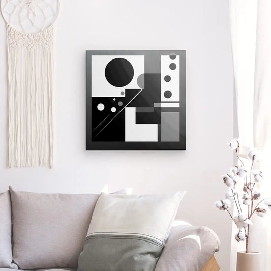 Tableau Formes Géométriques Noir et Blanc Art Abstrait Décoration Minimaliste Cercles