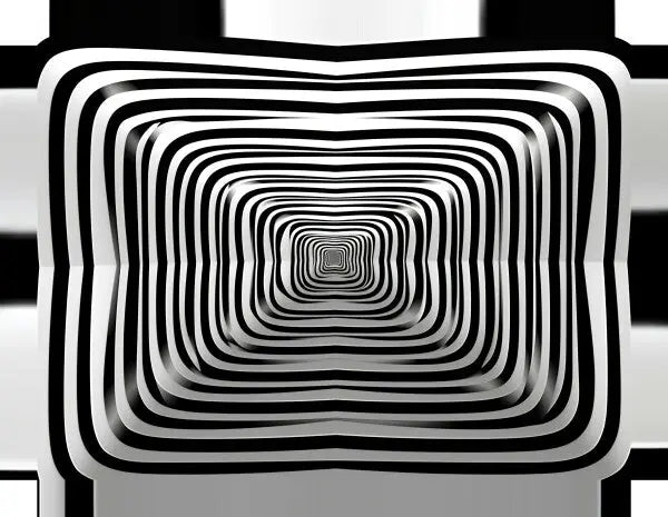 Tableau Hypnotique Spirale Noir et Blanc Art Abstrait Minimaliste présentant des formes quadrilatérales concentriques. Cette œuvre d'art abstrait minimaliste crée un effet tunnel, donnant une impression de profondeur et de mouvement.