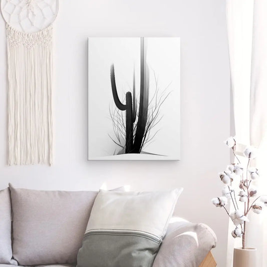 Tableau Cactus Minimaliste Art Moderne Abstrait Noir et Blanc